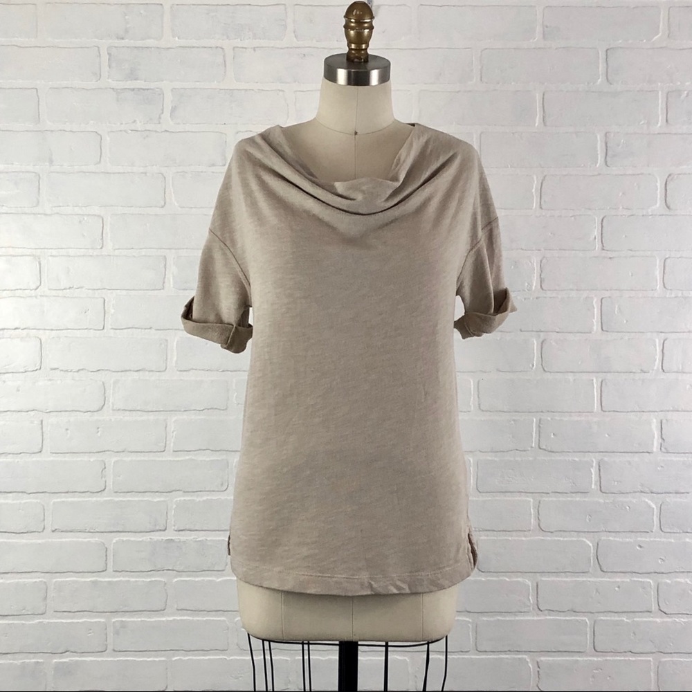 James Perse tan shirt sleeve cowl neck line top